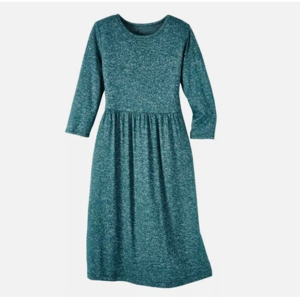 NEW Marled Green Sz Large Church Office Stretchy Lightweight Sweater Dress